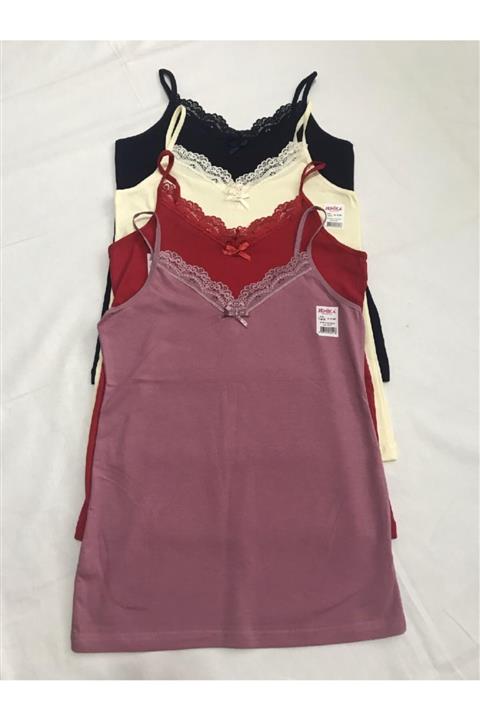 JENİKA İp Askılı Dantelli Düz 4 Lü Atlet