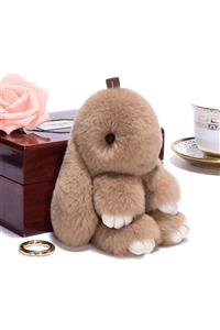 ELSELİFE Suni Kürklü Sevimli Yumuşak Peluş Tavşan Anahtarlık Çanta Aksesuarı Çanta Süsü 18 cm Kahverengi