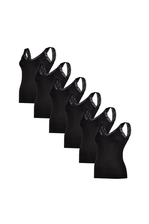 YILDIZ Kadın 6'lı Paket Modal Askıları Dantelli V-yaka Atlet