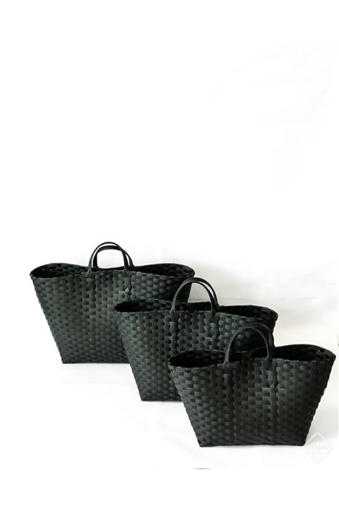 Mikele Siyah El Yapımı Plastik Örgü Çanta Büyük