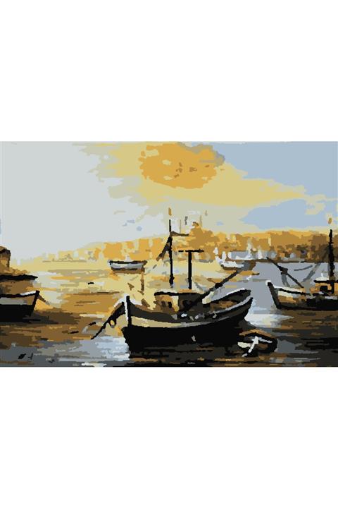 HabuHobi Sayılarla Boyama Seti Fırça Pamuk Tuval Şeklinde Çerçeveli 35x50