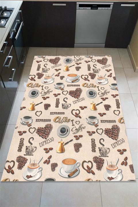 BellaCarpetto Mutfak Halısı Dijital Baskı Yıkanabilir Kaymaz Dot Taban Salon Halısı Mutfak Halısı Yolluk