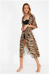 TRENDYOLMİLLA Kahverengi Zebra Desenli Viskon Kimono&Kaftan TBESS21KM0145