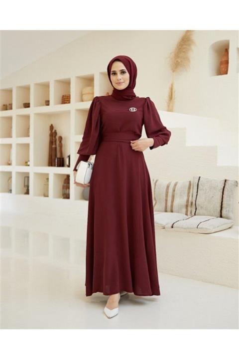 NS Suud Ayrobin Prenses Elbise Bordo Model-111