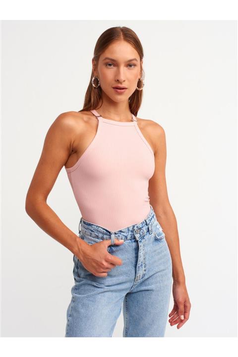 Dilvin 3804 Aksesuarlı Crop Top-pembe