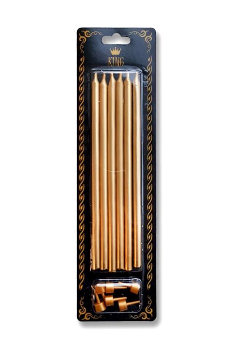 Dekamis Parti Mumu / Uzun Gold Pasta Mumu 6 Adet 14 Cm