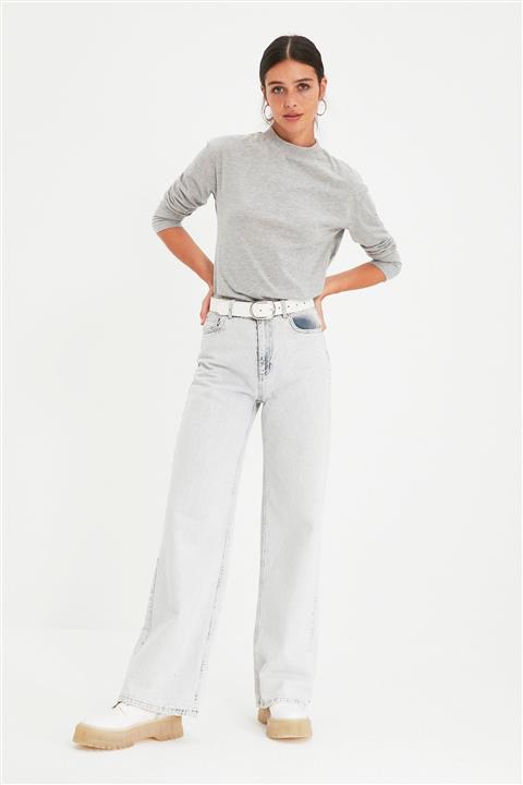 TRENDYOLMİLLA Gri Uzun Kollu Örme T-Shirt TWOAW20TS0233