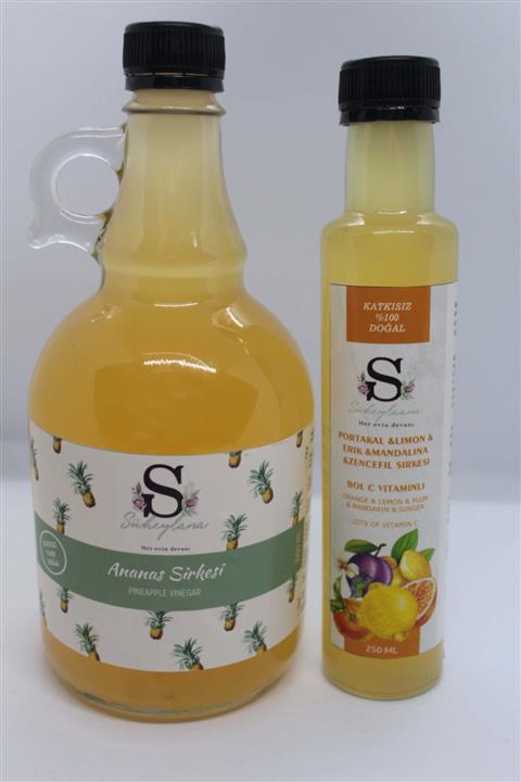 Süheylaana Doğal Ananas Sirkesi 1 Litre - Doğal Portakal & Limon & Erik & Mandalina & Zencefil Sirkesi 250 ml