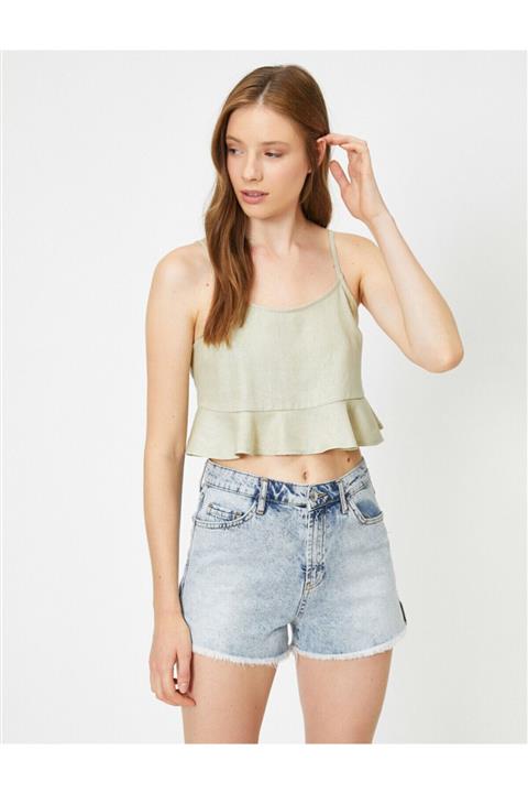 Koton Kadın Yeşil Askılı Fırfırlı Atlet