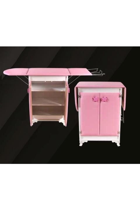 Şeker Portakalım Taşınabilir Dolaplı Ahşap Ütü Masası Pembe