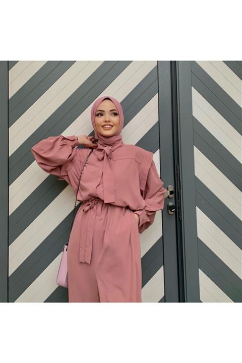 Organic Tesettür Penye Şal Hijap Modeli-gül Kurusu