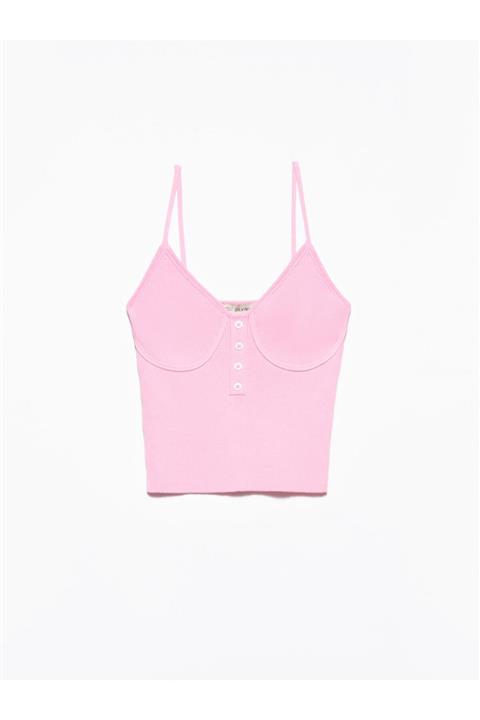 Dilvin 1089 Önü Süs Patlı Triko Atlet-pembe