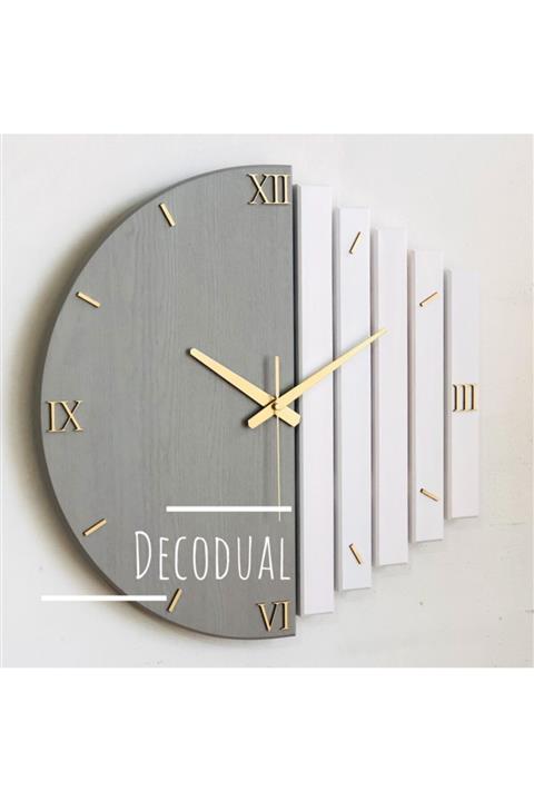 DECODUAL El Yapımı Doğal Masif Ahşap Duvar Saati 40x40cm Vizon Gri Ve Beyaz