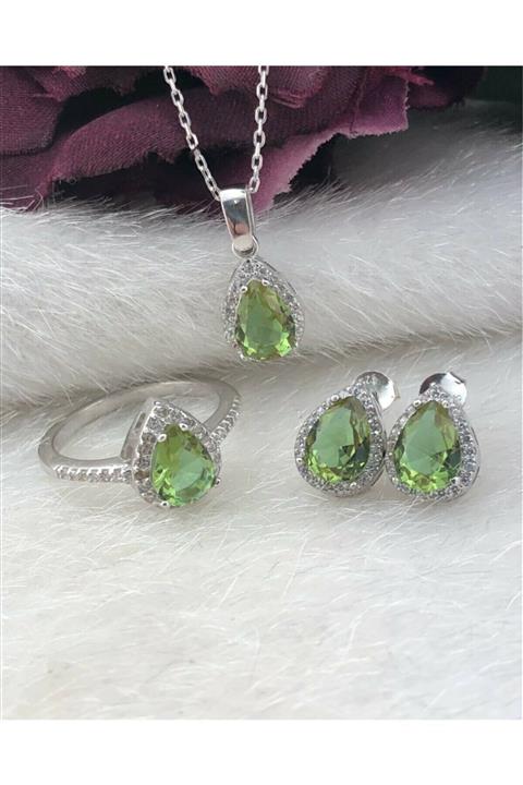 mert silver Zultanit Damla Model Üçlü Gümüş Set 925 Ayar