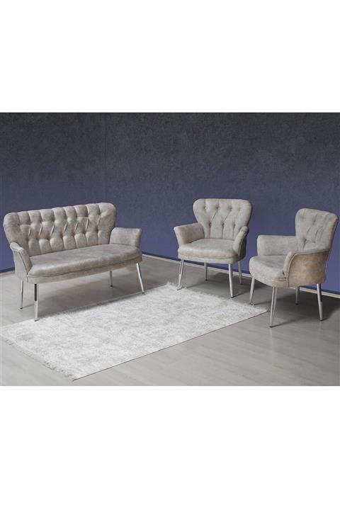 VIANEM Kollu Çay Seti 2+1+1 Bahçe Koltuk Takımı | Krom Metal Ayak