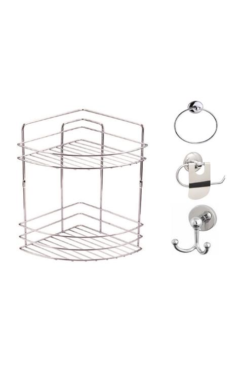 Sas Banyo Aksesuar Seti 4 Lü Krom , Paslanmaz Köşelik Duş Rafı Şampuanlık Krom Tk-02