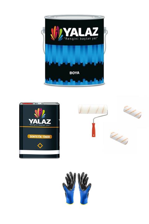 YALAZ BOYA Lux Cat Sarı Boya 2,5 Kg  + 1 Lt. Tiner + Rulo + 2 Adet Rulo Ucu + Eldiven