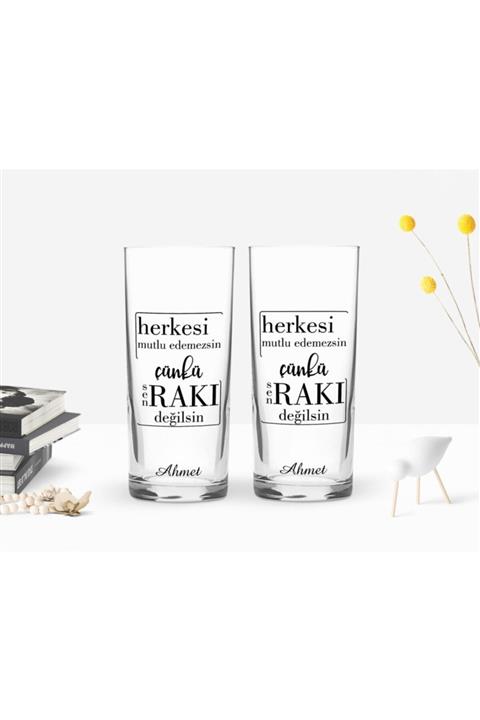 BK Kişiye Özel Renkli Baskılı Rakı Değilsin Tasarımlı Ikili Rakı Bardağı Seti-1