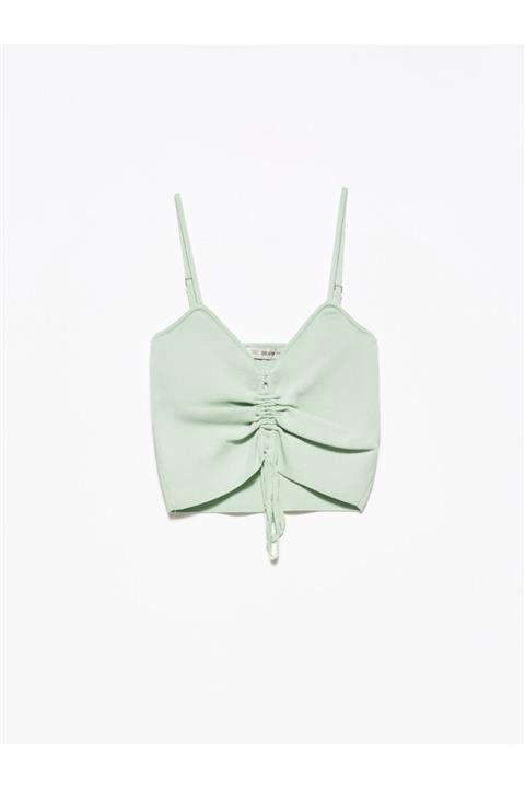 Dilvin 1091 Önü Büzgülü Askılı Triko Atlet-mint