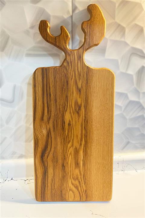 MAY HOME Ahşap Geyik Boynuzlu Kesme Tahtası & Steak Tahtası & Noel Ahşap Sunumluk