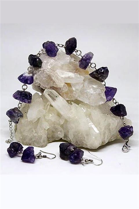 Yasamtohumu Ametist Ham Taş Bileklik Ve Küpe Seti