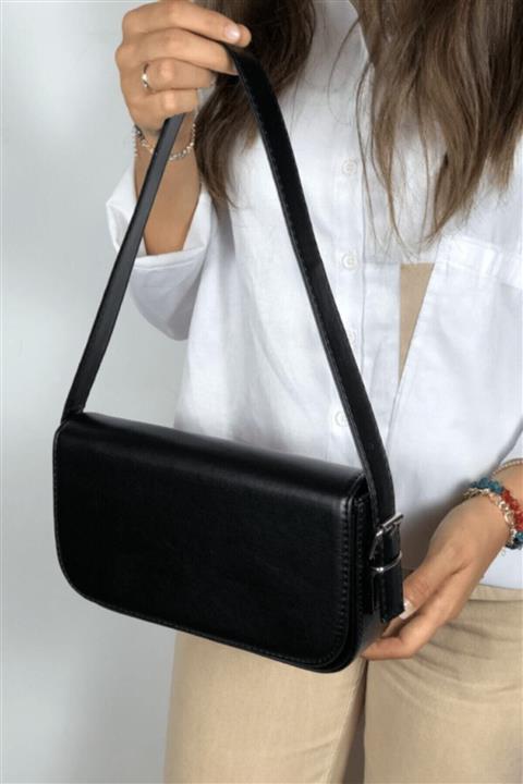 LinaConcept Kadın Siyah Kapaklı Omuz Çantası