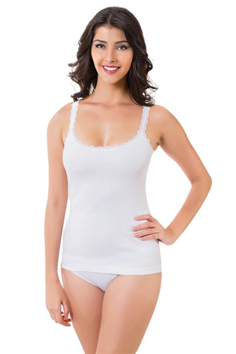 Öztaş Underwear Kadın Beyaz İp Askılı Ribana Dantelli Atlet 3'lü