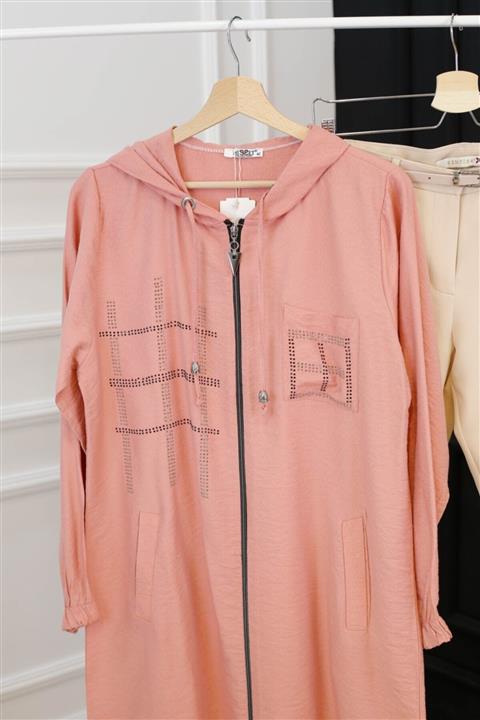 İmajButik Büyük Beden Taş Işlemeli Fermuarlı Kap-pudra