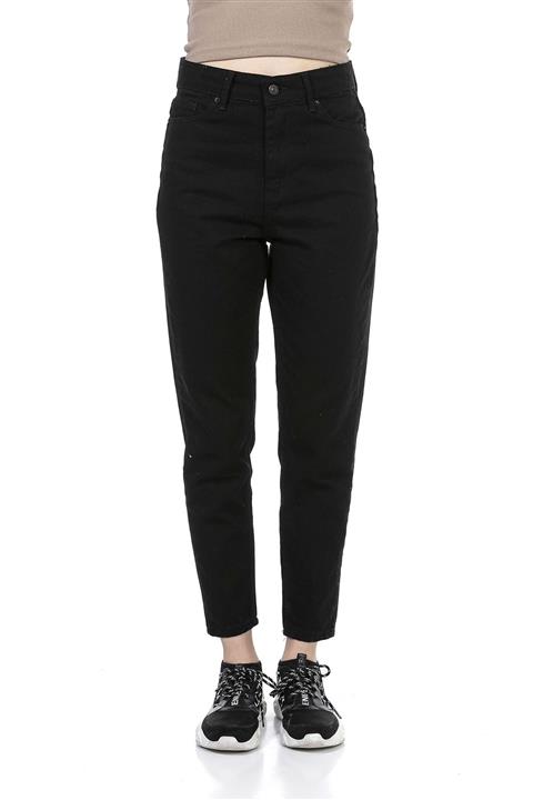 Kadın Modası Kadın Siyah Yüksek Bel Cepli Sade Mom Kot Pantolon