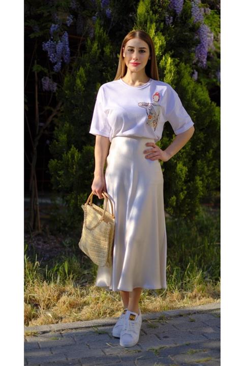 Letizia byece Kadın Krem Midi Etek