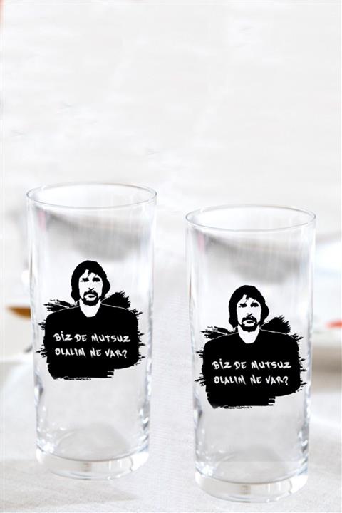 Ranadan 2li Set Behzat Ç. Bizde Mutsuz Olalım Baskılı Rakı Limonata Bardağı