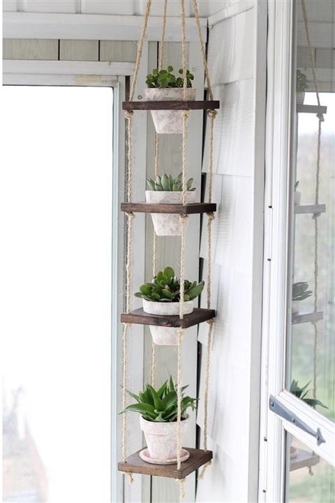 Sevim Design Dekoratif El Yapımı Tasarım 4 Katlı Ahşap Raf Saksılık Çiçeklik Çiçek Standı