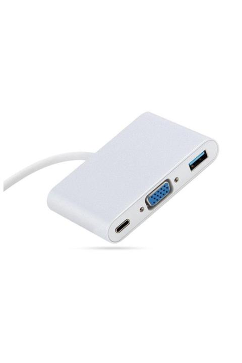 AldımGeldi Type-c To 3 In 1 Vga Usb 3.0 Type C Adaptör Görüntü Aktarım Kablo