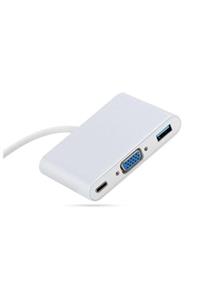 AldımGeldi Type-c To 3 In 1 Vga Usb 3.0 Type C Adaptör Görüntü Aktarım Kablo