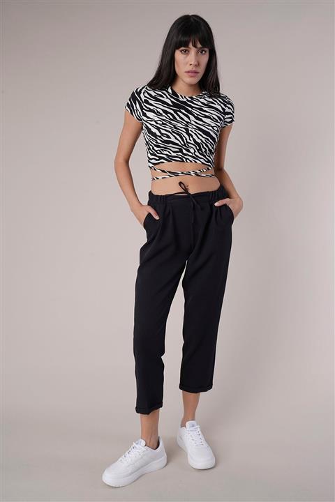 GABRİA Zebra Desenli Bağlamalı Crop Atlet