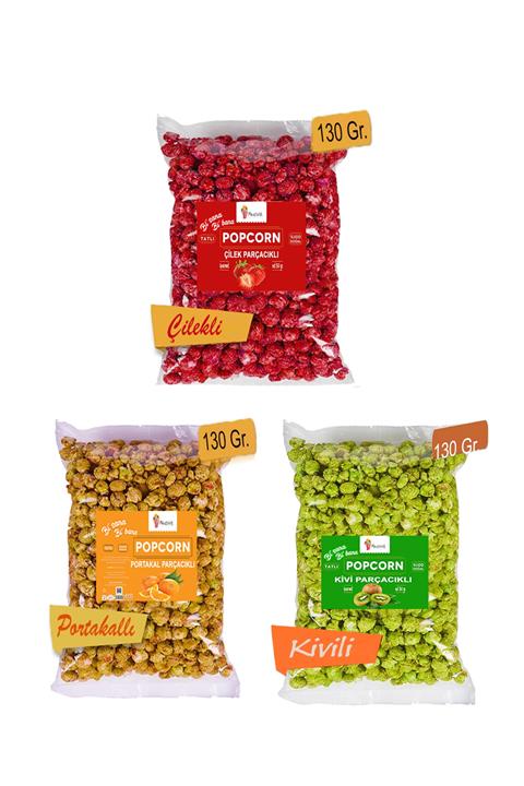 Festiva 3 Paket Meyve Parçacıklı Karışık Patlamış Mısır / Popcorn Seti 130 gr. - Çilekli, Portakallı, Kivili