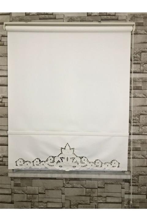 Dönmez Perde Delik Işi Nakış Işlemeli Stor Perde (morgül Model- Ekru Renk)