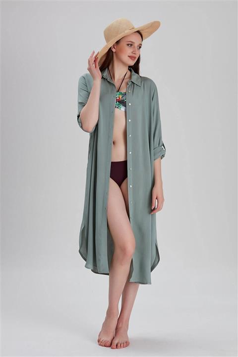 Metpoint Kadın Yeşil Gömlek Formlu Plaj Elbisesi