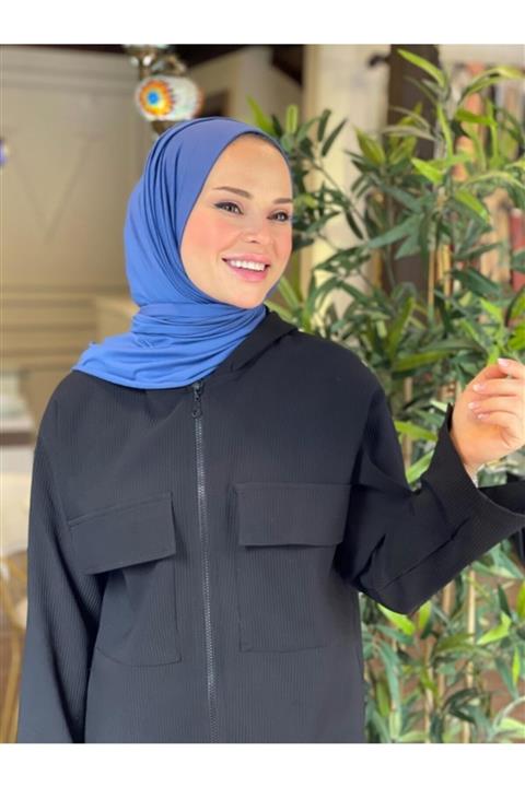 Organic Tesettür Penye Şal Hijap Modeli- Indigo