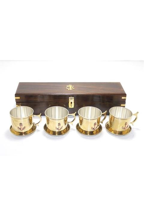 ASVASHOP Pirinç Ahşap Kutulu 4 Lü Bardak Seti Dekoratif Hediyelik
