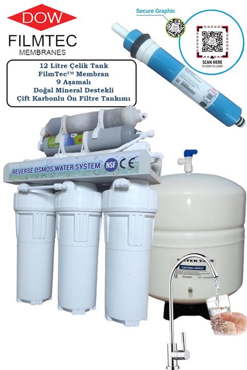 Pw Purewater Dow Filmtec 12 L Çelik Tanklı 9 Aşamalı Mineral Su Arıtma Cihazı