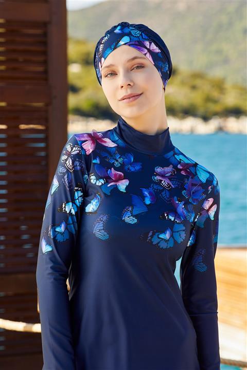 Adasea Kadın Üç Boyutlu Kelebek Baskılı Tesettür Haşema