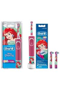 OralB Kız Çocuk Pembe D100 Için Şarjlı Diş Fırçası Princess +2'li Yedek Başlık