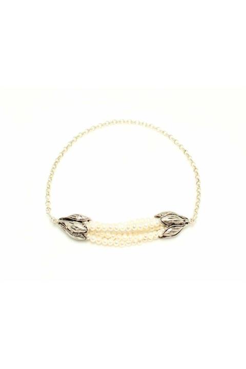 Nas Silver Kadın Altın Rengi 925 Ayar Gümüş İnci Taşlı Halhal