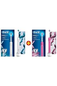 OralB Pro 750 Pro 1 Beyaz Şarj Edilebilir Diş Fırçası+ 750 Pro 1 Pembe+seyahat Kabı