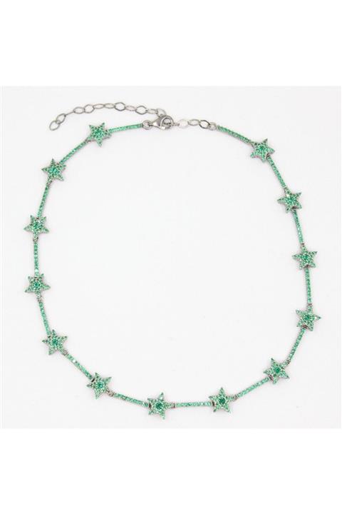 Zelda Silver Yıldız Choker Yeşil Taşlı