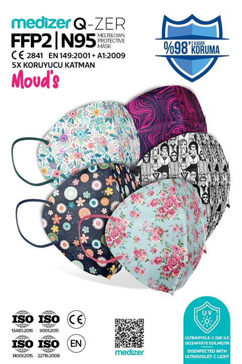 Medizer Qzer 50 Adet Mouds Luminary Serisi-1 Ffp2 Korumalı Desenli Maske
