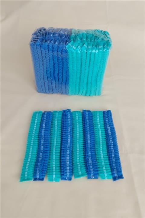 çamdertekstil Yeşil - Mavi Tek Kullanımlık Saç Bonesi - Akordiyon, Nonwoven 80 Adet Bone (50*45 Ebat)