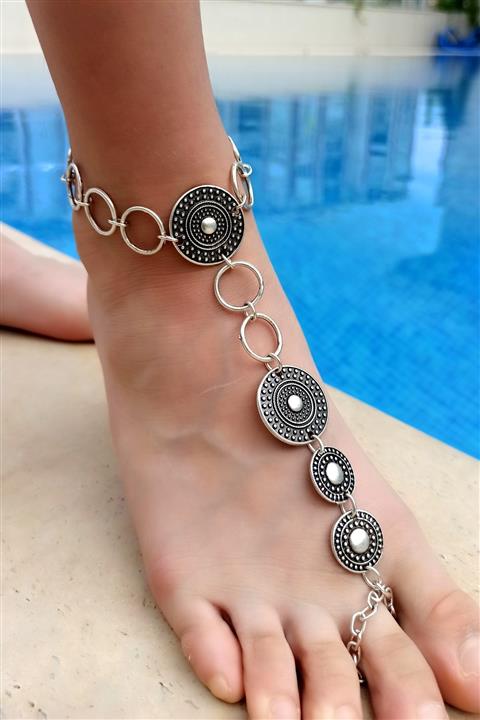 Fildişi Aksesuar Antik Gümüş Kaplama Daire Şekilli El Yapımı Kadın Şahmeran Halhal