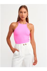 Dilvin 3804 Aksesuarlı Crop Top-neon Pembe